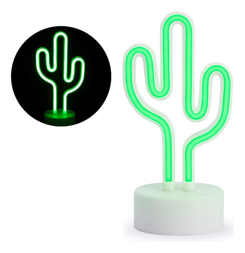 Lampara Velador Neon Luz Led Forma Cactus + Base