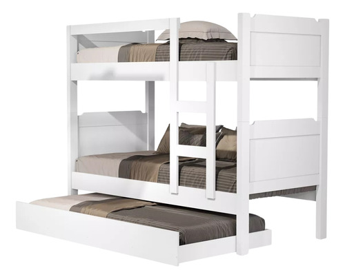 JLB Móveis Beliche reforçada com cama auxiliar escada e grade proteção star cor branco