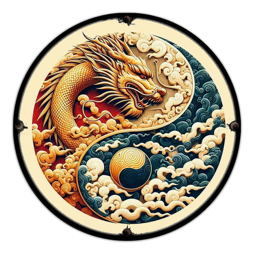 #985 - Cuadro Decorativo Vintage Dragon Yin Y Yang Japón Art