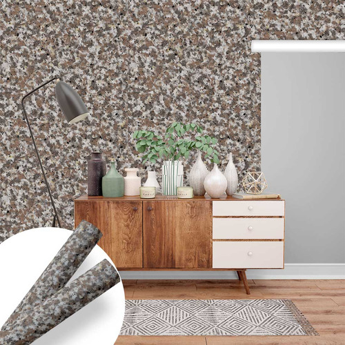 Papel Parede Mod 017 0.50x12 Granito Marrom Castor Vinilico