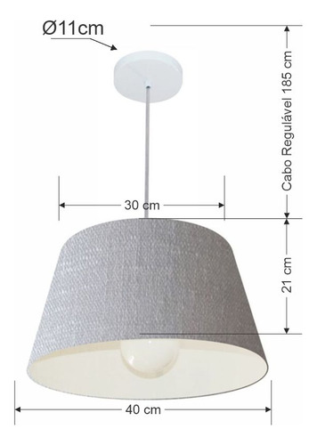 Lustre Pendente Cone Vivare Md-4039 Cúpula Tecido 21/40x30cm Estrutura Rustico Cinza 127/220V