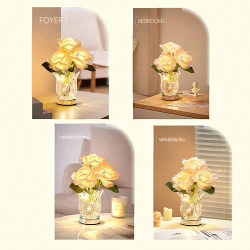 Lámpara De Mesa B Rose, Lámpara De Flores, Funciona Con Pila