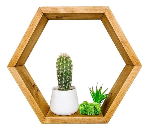 Estante Hexagonal Flotante Madera Pino Plantas Decorativo 