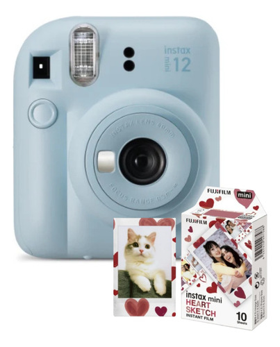 Kit Câmera Fujifilm Instax Mini 12 Azul + 10 Fotos Heart