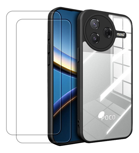 Funda Carcasas + Mica Vidrio Templado Para Celulares De Xiaomi Matte Negro/transparente Xiaomi Poco F7 Pro