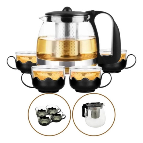 Chaleira Bule Infusor 1l E 4 Xícaras Inox Café Cozinha Jarra