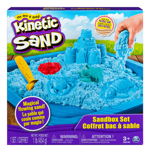 Kinetic Sand, Caja De Arena Con 1 Libra De Arena Azul Y 3 M.