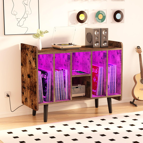 Doubuy Soporte Grande Para Tocadiscos Con Luces Led Y Tomas