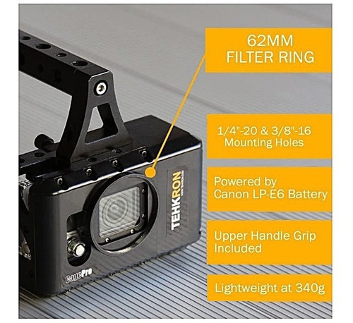A64 Jaula Tehkron Gopro Hero3 3+ Hero4 Top Handle Canon Lpe6 (Usado)