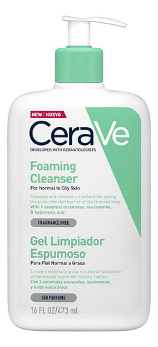 Gel Cerave Limpiador Espumoso Piel Normal A Grasa Sin Perfum