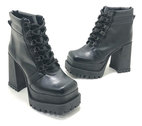 Imagen 6 de 6 de Bota Mujer Moda Alta Cordones Taco Separado Plataforma O 368