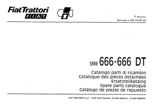 Manual Catalogo Piezas De Repuesto Tractor Fiat 666/666 Dt