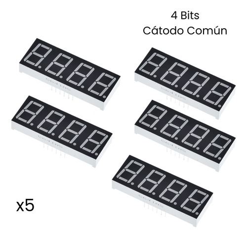 Display 7 Segmentos Led 0,56  4 Bit Cátodo Común Rojo Kit 5