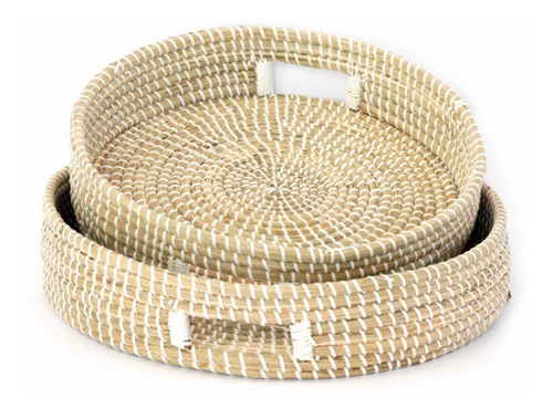 Bandeja Seagrass Fibra Natural Grande Con Manijas Circular