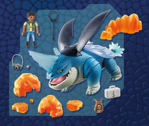 Playmobil Dragones Fuego Nueve Reinos 1 Figura +17pcs 71082 Plowhorn Dangelo