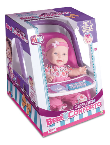 Boneca Infantil Baby Sapekinha Bebe Conforto Cadeirinha Milk