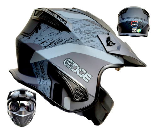 Casco Moto Doble Proposito Edge Polygon Certificado Dot Gris