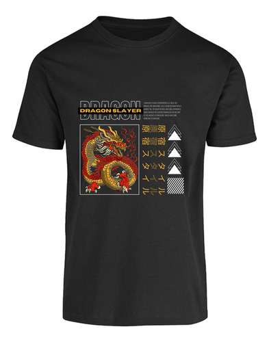 Playera Camisa Kanji Japon Aesthetic Dragon - Multicolor