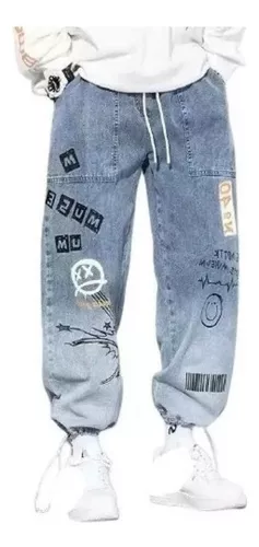 Pantalones de mezclilla holgados sueltos para hombre bolsillo de carga hip  hop vintage informales