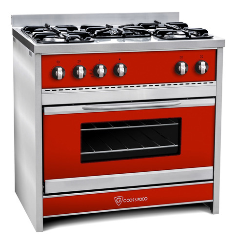 Cocina industrial Cook & Food Chiara CF90 a gas/eléctrica 5 hornallas  roja 220V puerta con visor