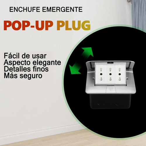 Kit Caja De Piso Pop Up Metálica 2 Tomas 16a + Type-c + Usb