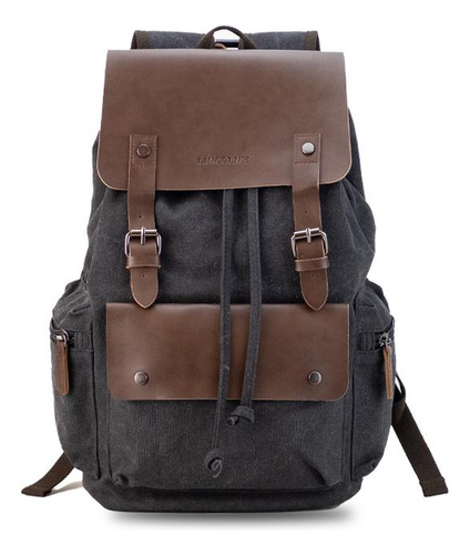 Mochila De Tela Canvas Con Tapa Gran Capacidad Lincolns Color Negro