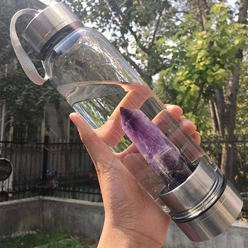 Botella De Agua Con Cristal Energético De Cuarzo Violeta