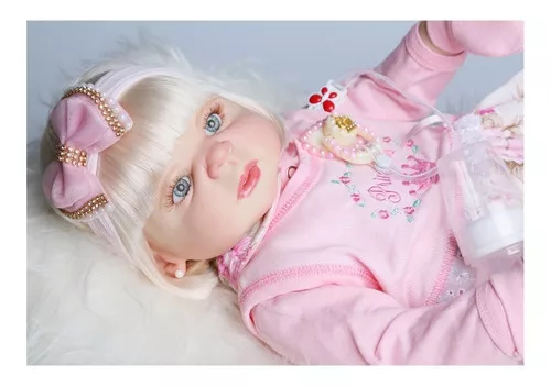 Boneca Bebê Reborn Corpo De Silicone Aurora Loira + Enxoval