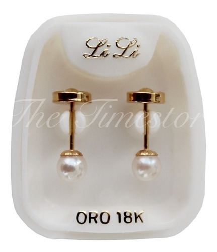 Aros Abridores Oro Lili 18k Perla 4mm Li-110 - Con Cuotas