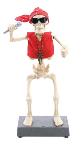 Enfeite Halloween Esqueleto Roqueiro Que Canta E Dança 35 Cm