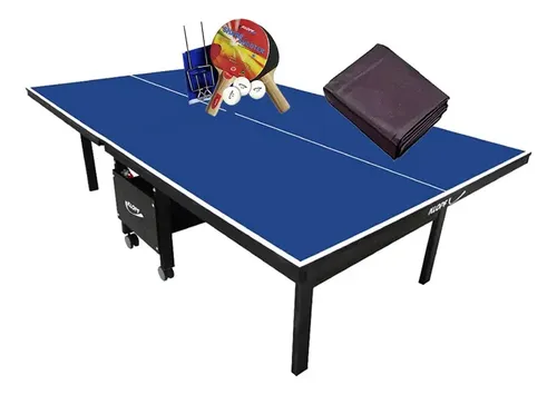 Mesa de Ping Pong Dobrável Klopf MDF 18mm Azul com Rodas e Kit