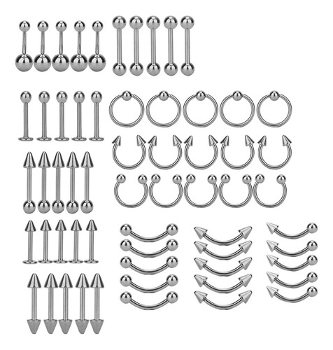 60 Unids/set De Anillo De Nariz De Acero Inoxidable