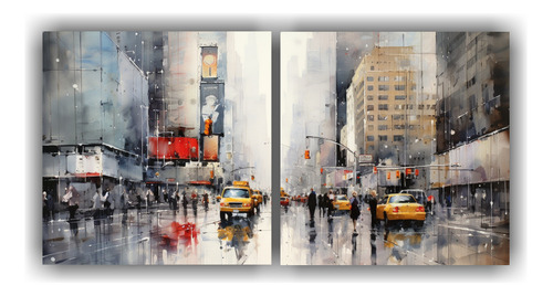 140x70cm Conjunto 2 Pinturas Artes Moderno Nueva York Gris C