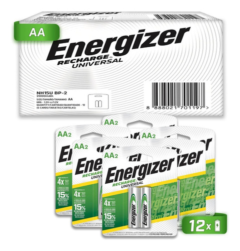 Pilas Recargables Energizer Aa 2000 Mah Blister 12 Unidades