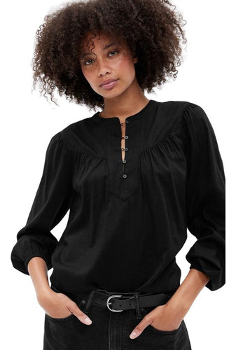 Blusa Con Botones Manga Larga Negro