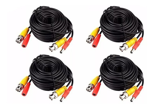 Pack 4 Cables 20mts Cctv Bnc Video + Power 