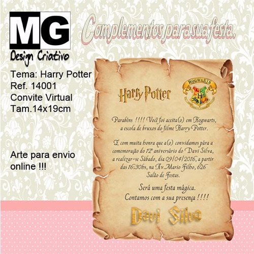 Imagem 1 de 1 de Ref.14001 - Convite Virtual Harry Potter