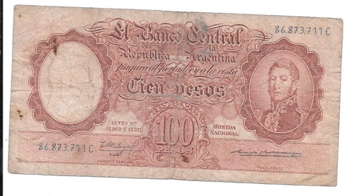 Billete Argentina 100 Pesos Moneda Nacional Serie C