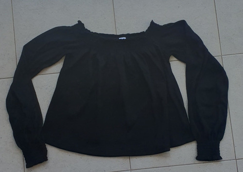 Blusa Remera Negra Escote Recto Manga Larga H&m Xs Original 