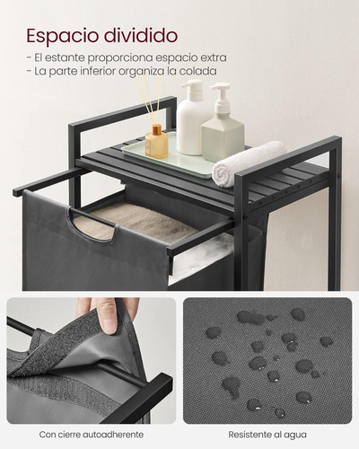 Cesto De Lavandería Con Estante Y 4 Pies Ajustables Negro Lisa