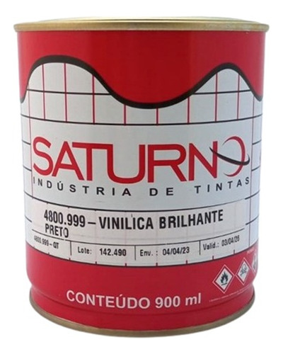 Tinta Vinílica Brilhante Preto 900ml Saturno 4800.999