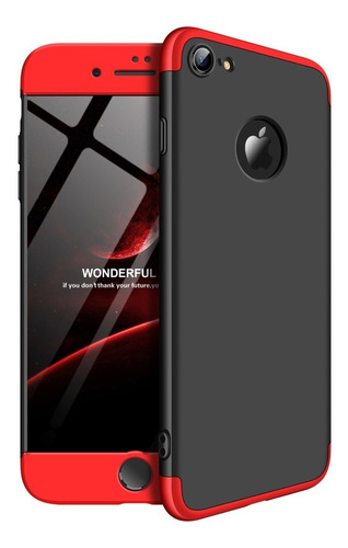 Carcasa Para iPhone 7 Plus / 8 Plus 360° Marca Gkk + Mica Color Negro con Rojo
