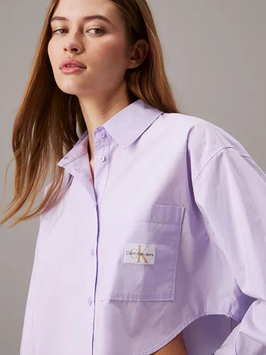 Camisa Woven Label Cropped Morado Calvin Klein