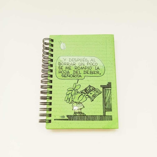 Cuaderno A6 Rayado Mafalda Educacion Verde - Tapa Dura