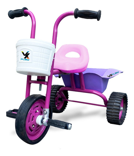 Triciclo Infantil A Pedal Caño Reforzado Ruedas Metal Y Goma Color Rosa-lila