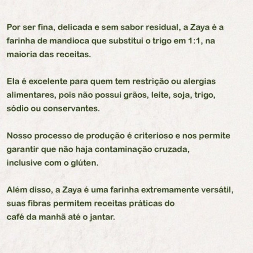 Farinha farinha de mandioca sem glúten Zaya Farinha de mandioca sem glúten 500 g