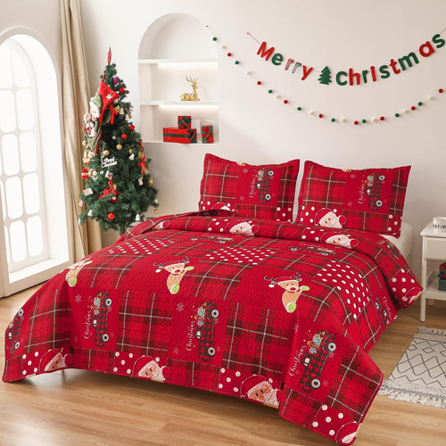 Smuge Navidad Colcha Colcha Sets Queen Size - Santa C...