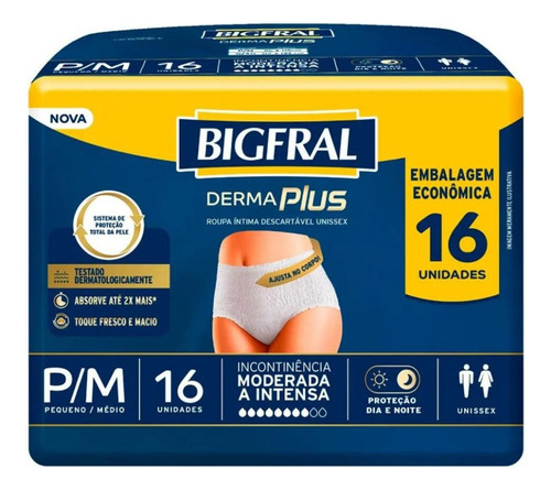 Fralda Roupa Intima Derma Plus P/m 16 Unidades Bigfral