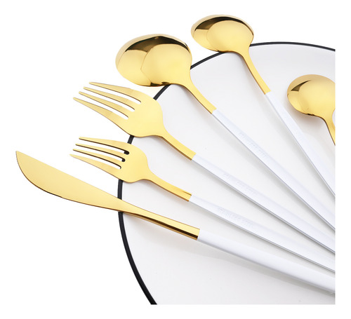 Juego De Vajilla De Oro Blanco, 6 Piezas, Cuchillo, Tenedor,