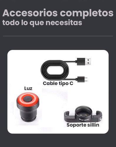 Luz Trasera Accesorio Bici Freno Inteligente Aluminio Usb Negro